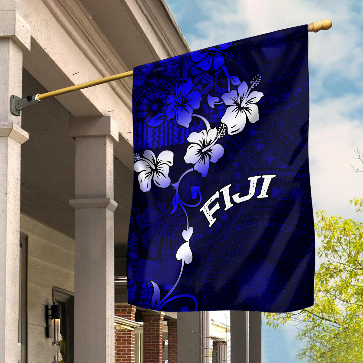 Fiji Masi Garden Flag Fijian Hibiscus Navy Blue Gold Version LT01 House Flag Blue - Polynesian Pride
