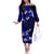 Fiji Masi Off The Shoulder Long Sleeve Dress Fijian Hibiscus Navy Blue Gold Version LT01 Women Blue - Polynesian Pride