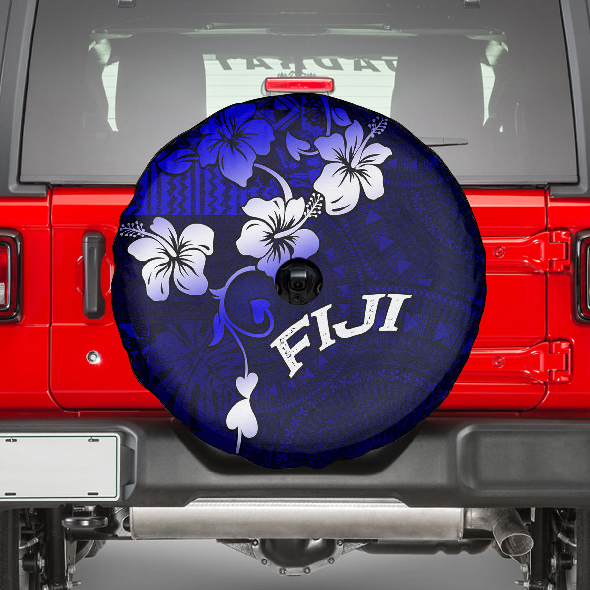 Fiji Masi Spare Tire Cover Fijian Hibiscus Navy Blue Gold Version LT01 - Polynesian Pride