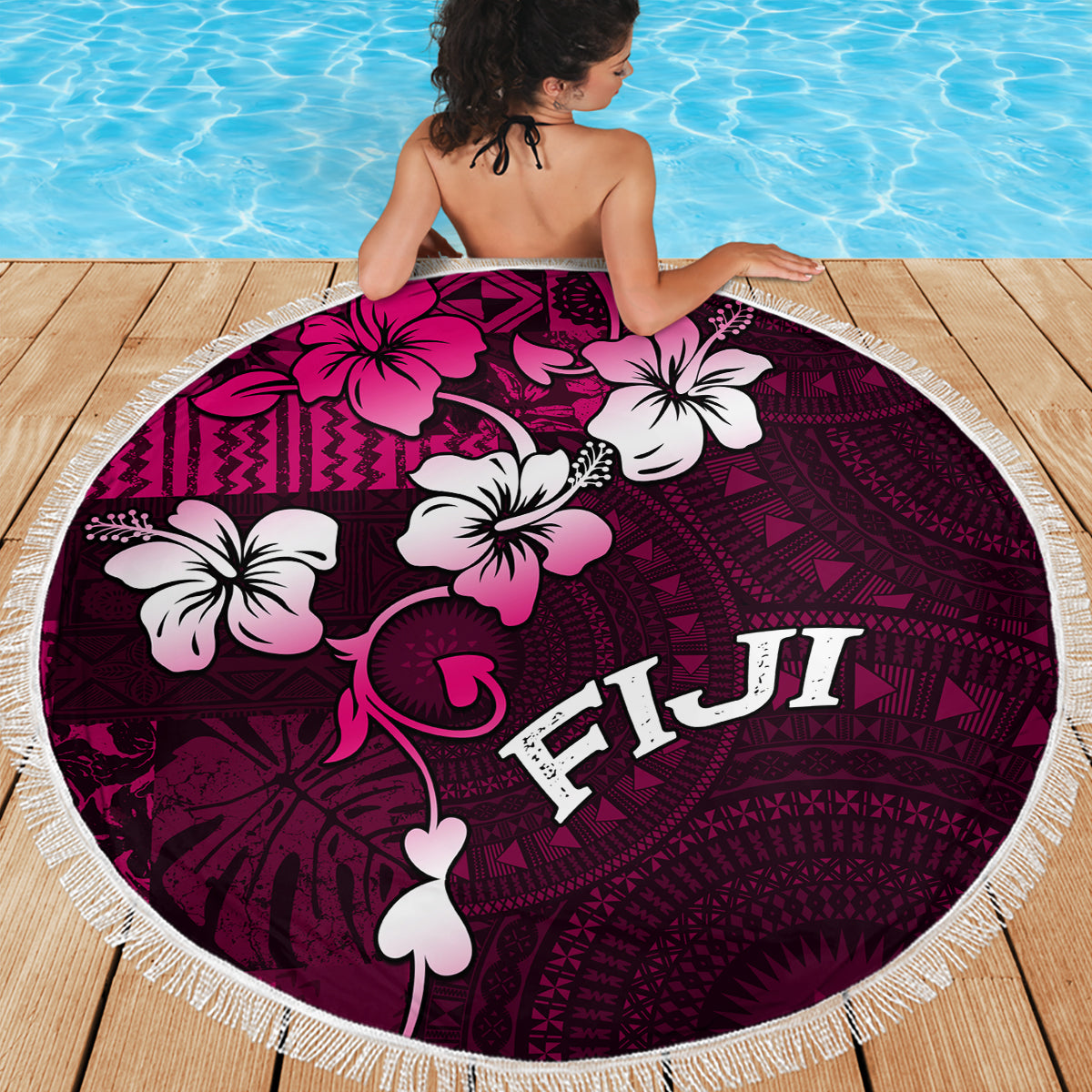 Fiji Masi Beach Blanket Fijian Hibiscus Tapa Pink Version LT01 - Polynesian Pride