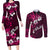 Fiji Masi Couples Matching Long Sleeve Bodycon Dress and Long Sleeve Button Shirt Fijian Hibiscus Tapa Pink Version LT01 Pink - Polynesian Pride