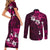 Fiji Masi Couples Matching Short Sleeve Bodycon Dress and Long Sleeve Button Shirt Fijian Hibiscus Tapa Pink Version LT01 - Polynesian Pride