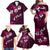 Fiji Masi Family Matching Off Shoulder Maxi Dress and Hawaiian Shirt Fijian Hibiscus Tapa Pink Version LT01 - Polynesian Pride