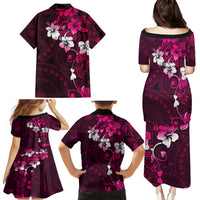 Fiji Masi Family Matching Puletasi Dress and Hawaiian Shirt Fijian Hibiscus Tapa Pink Version LT01 - Polynesian Pride