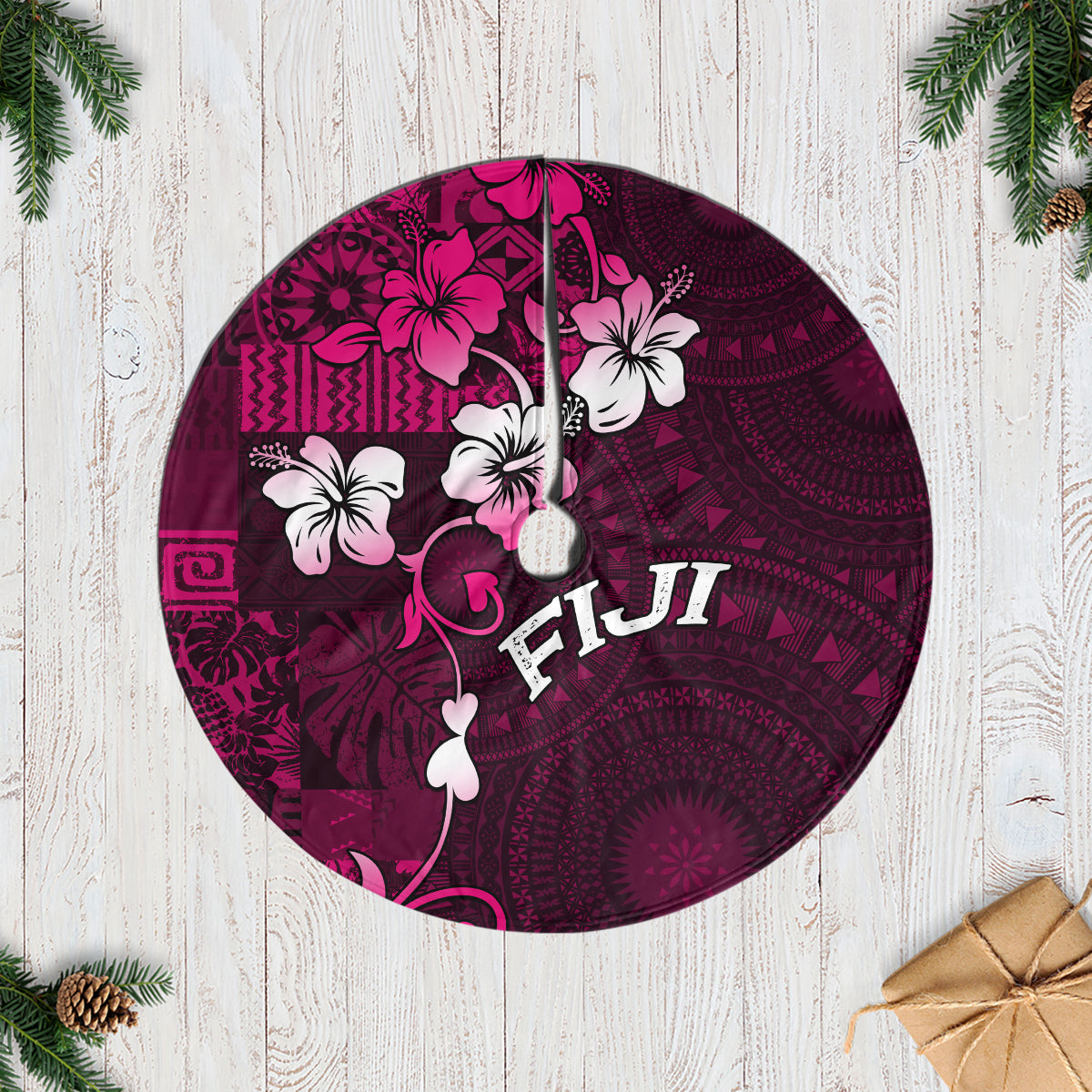 Fiji Masi Tree Skirt Fijian Hibiscus Tapa Pink Version LT01 Casual Tree Skirts Pink - Polynesian Pride