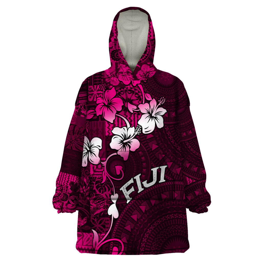 Fiji Masi Wearable Blanket Hoodie Fijian Hibiscus Tapa Pink Version LT01 One Size Pink - Polynesian Pride