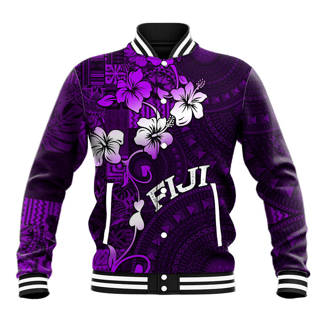 Fiji Masi Baseball Jacket Fijian Hibiscus Tapa Purple Version LT01 Unisex Purple - Polynesian Pride