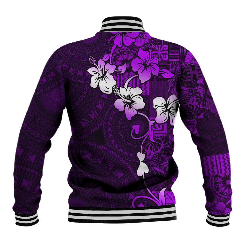 Fiji Masi Baseball Jacket Fijian Hibiscus Tapa Purple Version LT01 - Polynesian Pride