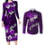 Fiji Masi Couples Matching Long Sleeve Bodycon Dress and Long Sleeve Button Shirt Fijian Hibiscus Tapa Purple Version LT01 Purple - Polynesian Pride