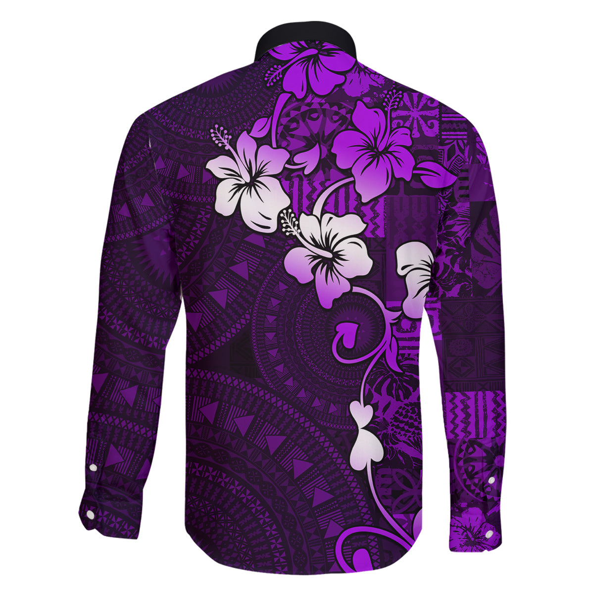 Fiji Masi Family Matching Mermaid Dress and Hawaiian Shirt Fijian Hibiscus Tapa Purple Version LT01 - Polynesian Pride