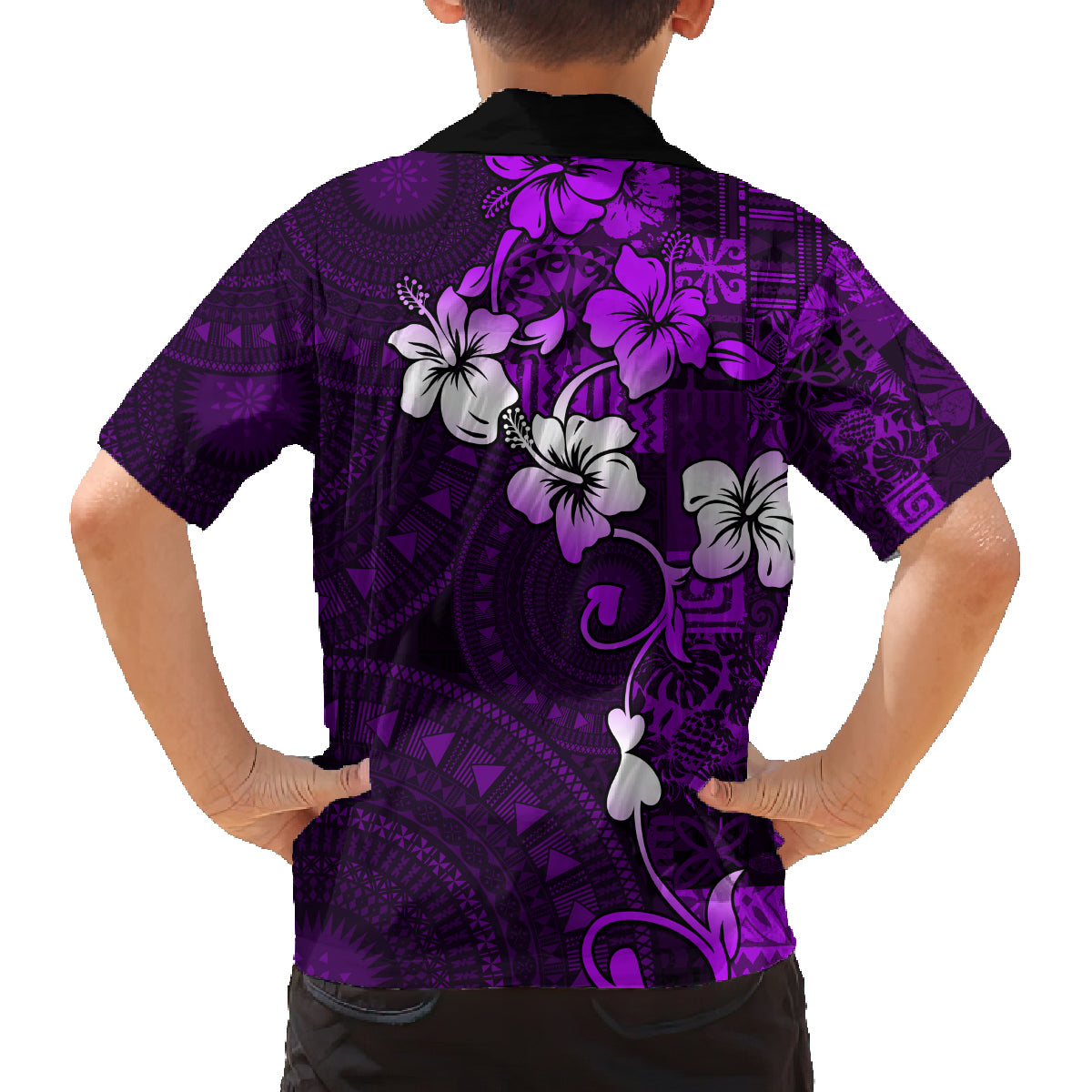 Fiji Masi Family Matching Puletasi Dress and Hawaiian Shirt Fijian Hibiscus Tapa Purple Version LT01 - Polynesian Pride