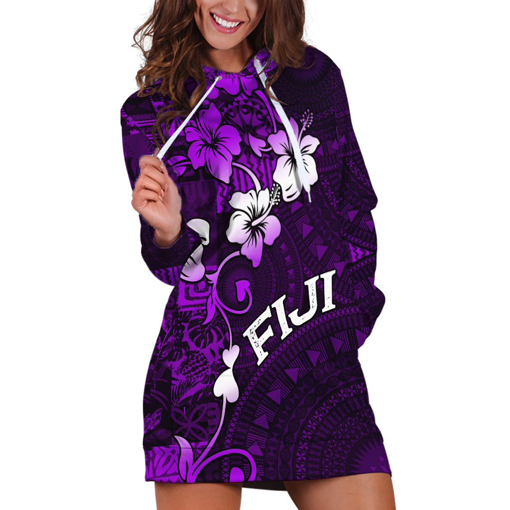 Fiji Masi Hoodie Dress Fijian Hibiscus Tapa Purple Version LT01 Purple - Polynesian Pride