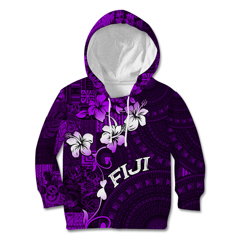 Fiji Masi Kid Hoodie Fijian Hibiscus Tapa Purple Version LT01 Purple - Polynesian Pride