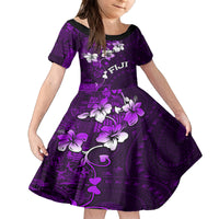 Fiji Masi Kid Short Sleeve Dress Fijian Hibiscus Tapa Purple Version LT01 KID Purple - Polynesian Pride