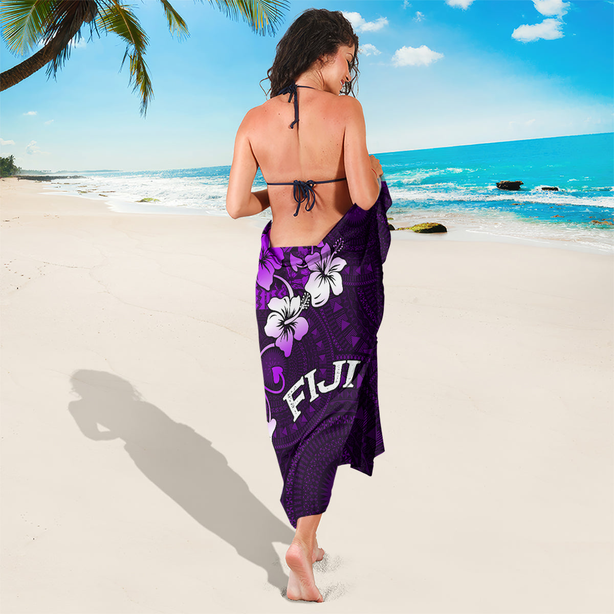 Fiji Masi Sarong Fijian Hibiscus Tapa Purple Version LT01 - Polynesian Pride