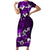 Fiji Masi Short Sleeve Bodycon Dress Fijian Hibiscus Tapa Purple Version LT01 Long Dress Purple - Polynesian Pride
