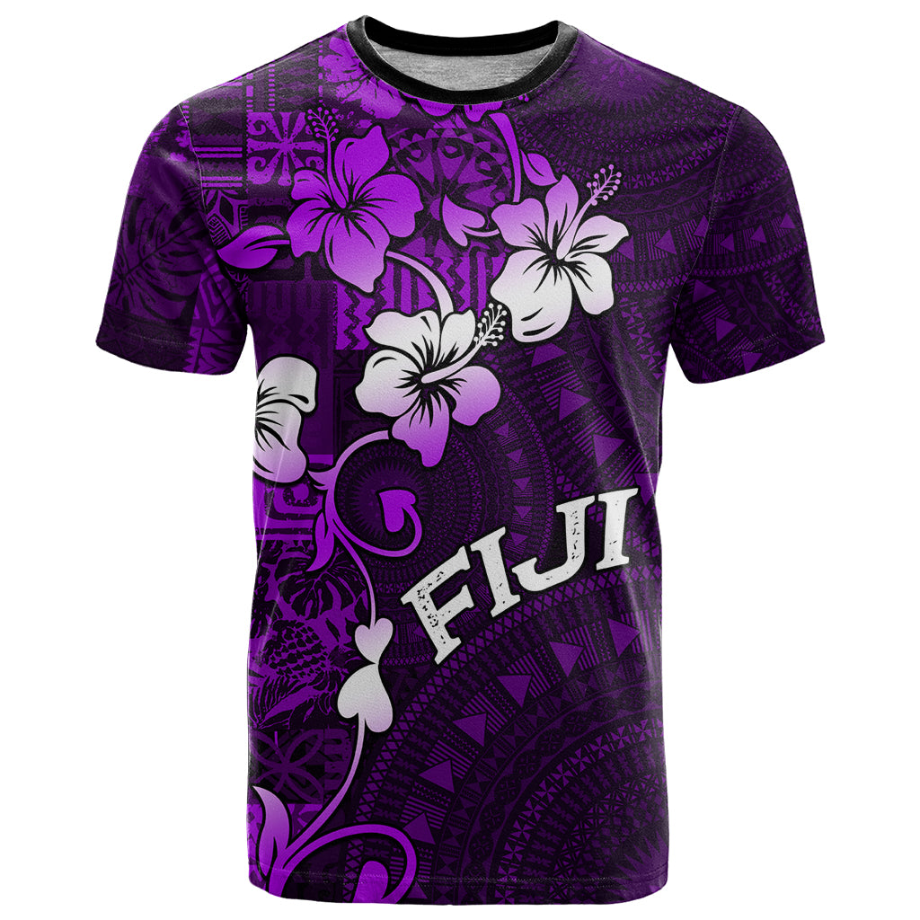 Fiji Masi T Shirt Fijian Hibiscus Tapa Purple Version LT01 Purple - Polynesian Pride