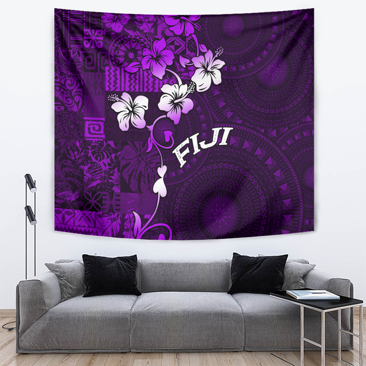 Fiji Masi Tapestry Fijian Hibiscus Tapa Purple Version LT01 - Polynesian Pride
