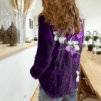Fiji Masi Women Casual Shirt Fijian Hibiscus Tapa Purple Version LT01 - Polynesian Pride