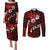 Fiji Masi Couples Matching Puletasi Dress and Long Sleeve Button Shirt Fijian Hibiscus Tapa Red Version LT01 Red - Polynesian Pride