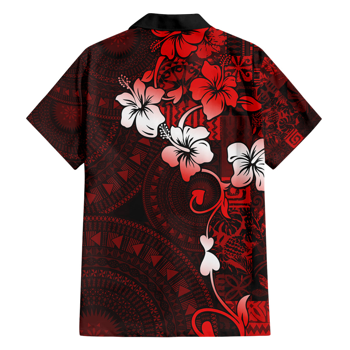 Fiji Masi Family Matching Off Shoulder Short Dress and Hawaiian Shirt Fijian Hibiscus Tapa Red Version LT01 - Polynesian Pride