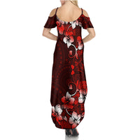 Fiji Masi Family Matching Summer Maxi Dress and Hawaiian Shirt Fijian Hibiscus Tapa Red Version LT01 - Polynesian Pride