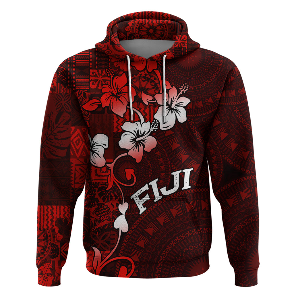 Fiji Masi Hoodie Fijian Hibiscus Tapa Red Version LT01 Pullover Hoodie Red - Polynesian Pride