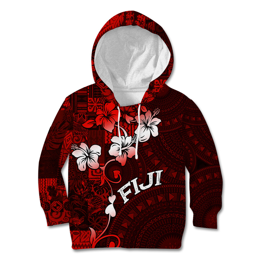 Fiji Masi Kid Hoodie Fijian Hibiscus Tapa Red Version LT01 Red - Polynesian Pride