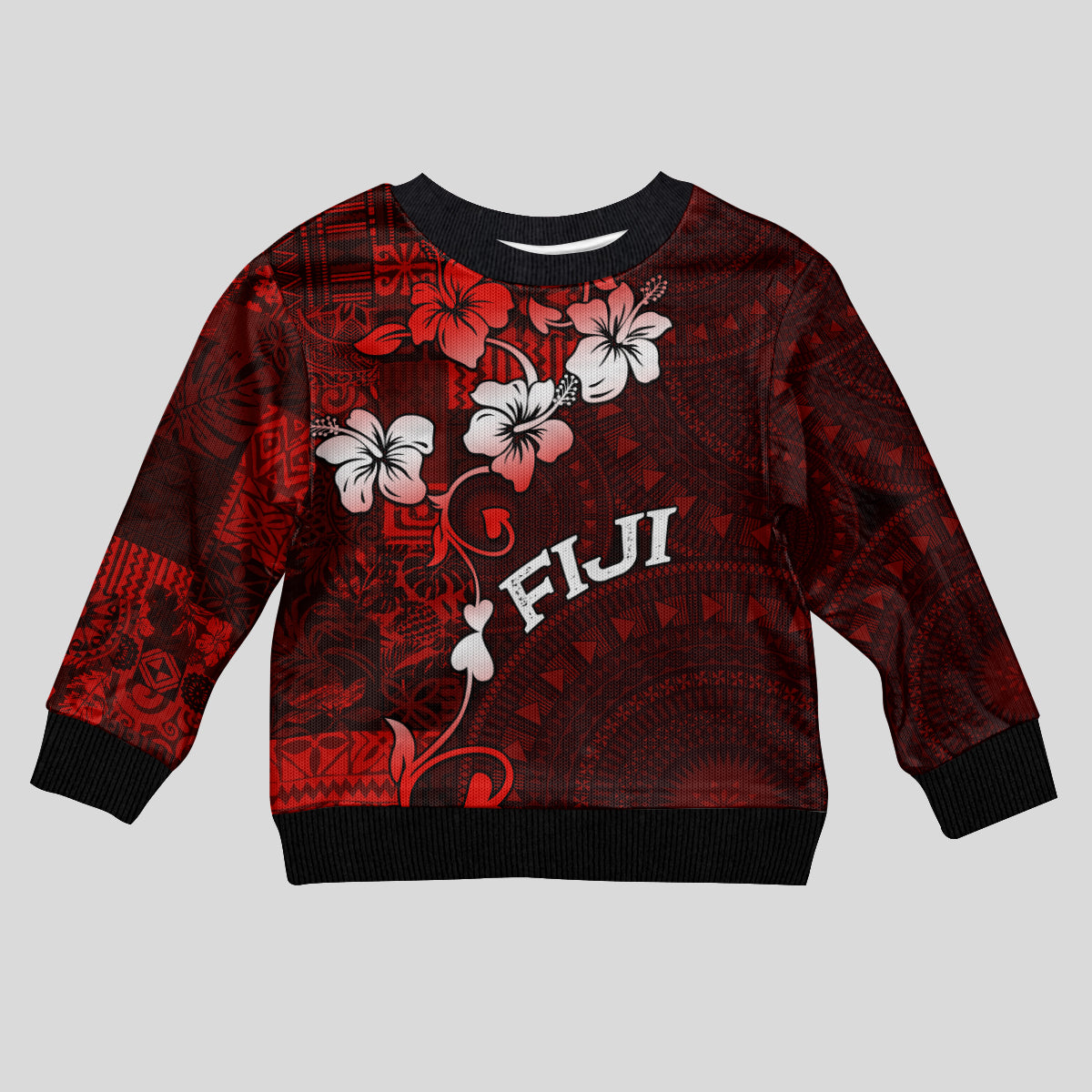 Fiji Masi Kid Ugly Christmas Sweater Fijian Hibiscus Tapa Red Version LT01 Kid Red - Polynesian Pride