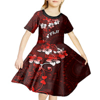 Fiji Masi Kid Short Sleeve Dress Fijian Hibiscus Tapa Red Version LT01 - Polynesian Pride