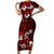 Fiji Masi Short Sleeve Bodycon Dress Fijian Hibiscus Tapa Red Version LT01 Long Dress Red - Polynesian Pride