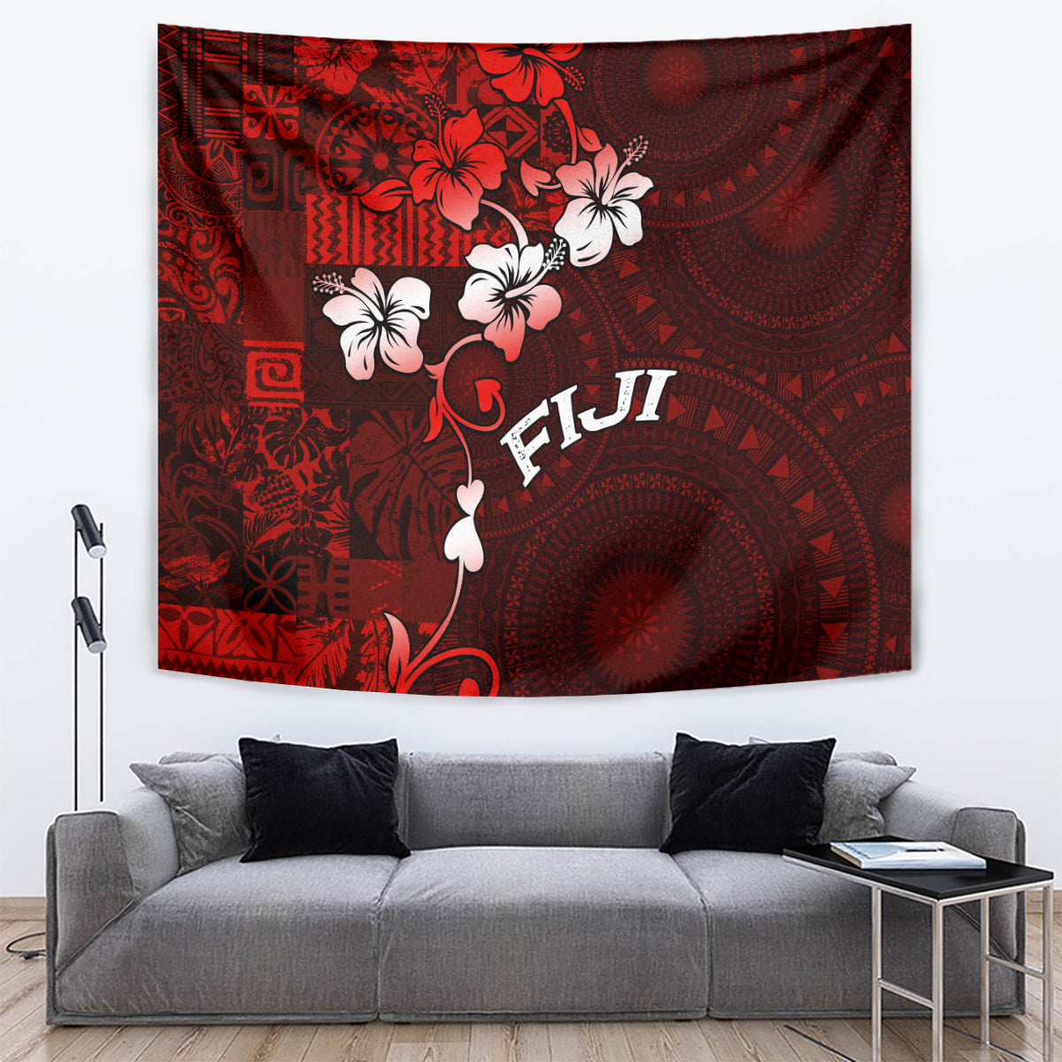 Fiji Masi Tapestry Fijian Hibiscus Tapa Red Version LT01 - Polynesian Pride
