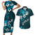 Fiji Masi Couples Matching Short Sleeve Bodycon Dress and Hawaiian Shirt Fijian Hibiscus Tapa Sky Blue Version LT01 Blue - Polynesian Pride