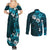 Fiji Masi Couples Matching Summer Maxi Dress and Long Sleeve Button Shirt Fijian Hibiscus Tapa Sky Blue Version LT01 - Polynesian Pride