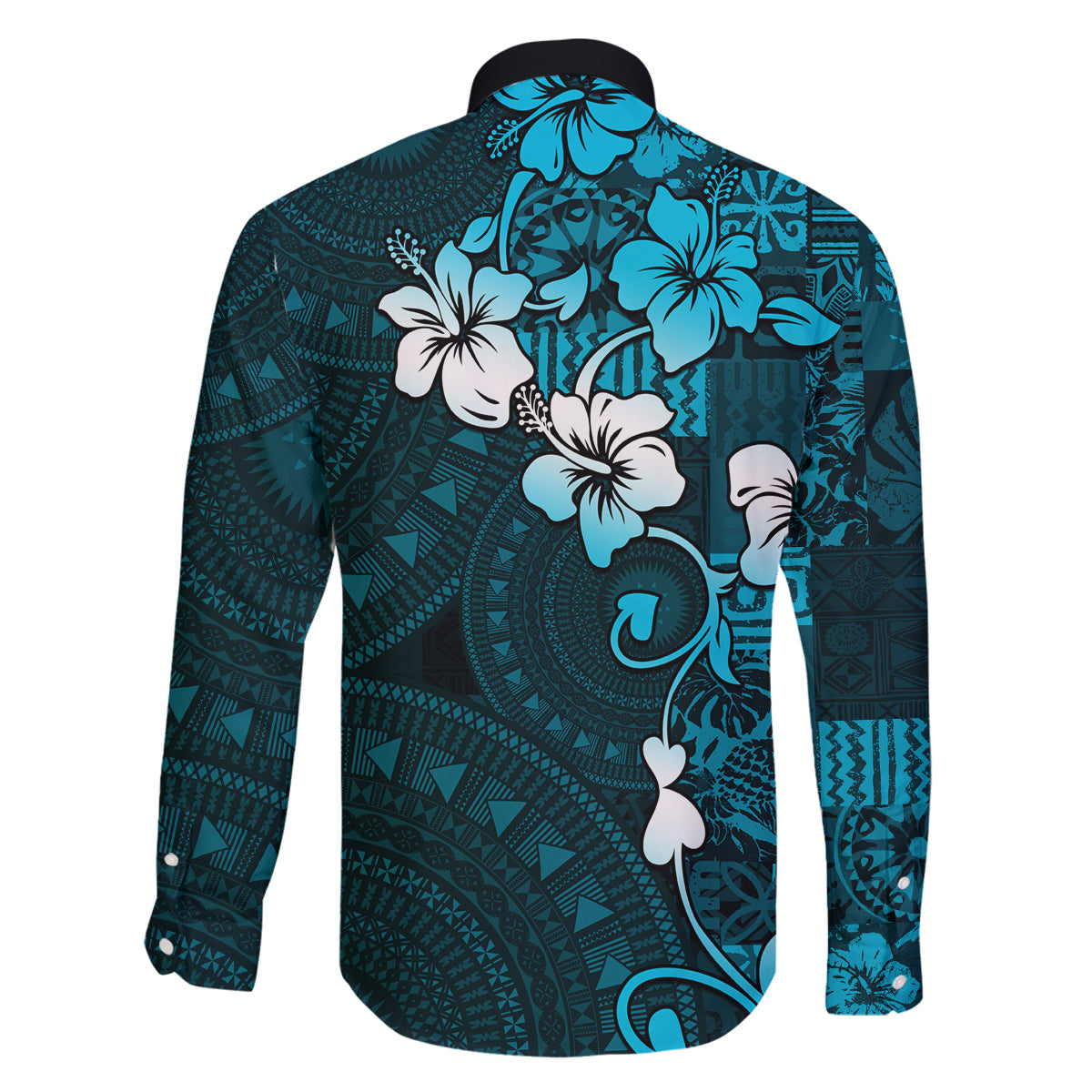 Fiji Masi Family Matching Off Shoulder Short Dress and Hawaiian Shirt Fijian Hibiscus Tapa Sky Blue Version LT01 - Polynesian Pride