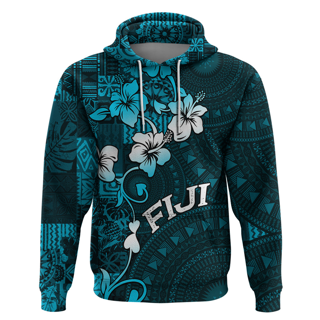 Fiji Masi Hoodie Fijian Hibiscus Tapa Sky Blue Version LT01 Pullover Hoodie Blue - Polynesian Pride