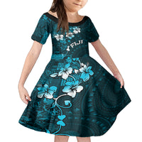 Fiji Masi Kid Short Sleeve Dress Fijian Hibiscus Tapa Sky Blue Version LT01 KID Blue - Polynesian Pride
