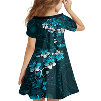 Fiji Masi Kid Short Sleeve Dress Fijian Hibiscus Tapa Sky Blue Version LT01 - Polynesian Pride