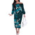 Fiji Masi Off The Shoulder Long Sleeve Dress Fijian Hibiscus Tapa Sky Blue Version LT01 Women Blue - Polynesian Pride