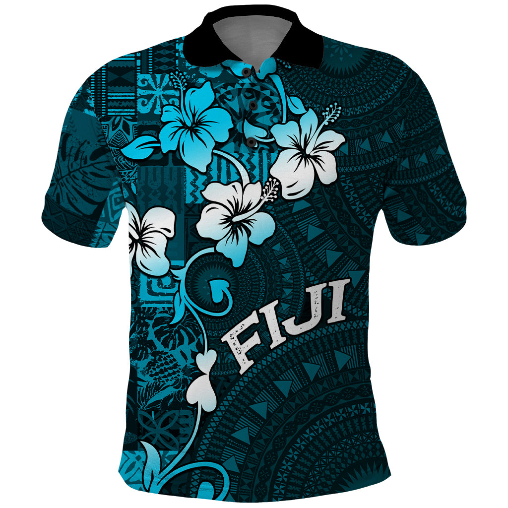 Fiji Masi Polo Shirt Fijian Hibiscus Tapa Sky Blue Version LT01 Blue - Polynesian Pride