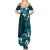 Fiji Masi Summer Maxi Dress Fijian Hibiscus Tapa Sky Blue Version LT01 - Polynesian Pride