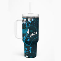 Fiji Masi Tumbler With Handle Fijian Hibiscus Tapa Sky Blue Version