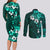 Fiji Masi Couples Matching Long Sleeve Bodycon Dress and Long Sleeve Button Shirt Fijian Hibiscus Tapa Turquoise Version LT01 - Polynesian Pride