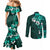 Fiji Masi Couples Matching Mermaid Dress and Long Sleeve Button Shirt Fijian Hibiscus Tapa Turquoise Version LT01 - Polynesian Pride