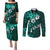 Fiji Masi Couples Matching Puletasi Dress and Long Sleeve Button Shirt Fijian Hibiscus Tapa Turquoise Version LT01 Turquoise - Polynesian Pride