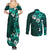 Fiji Masi Couples Matching Summer Maxi Dress and Long Sleeve Button Shirt Fijian Hibiscus Tapa Turquoise Version LT01 - Polynesian Pride
