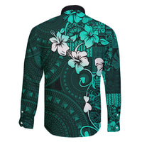 Fiji Masi Family Matching Off Shoulder Short Dress and Hawaiian Shirt Fijian Hibiscus Tapa Turquoise Version LT01 - Polynesian Pride