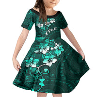 Fiji Masi Family Matching Tank Maxi Dress and Hawaiian Shirt Fijian Hibiscus Tapa Turquoise Version LT01 Daughter's Dress Turquoise - Polynesian Pride