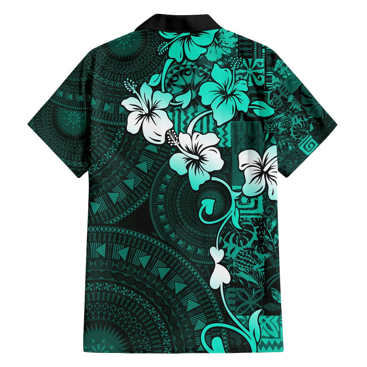 Fiji Masi Family Matching Tank Maxi Dress and Hawaiian Shirt Fijian Hibiscus Tapa Turquoise Version LT01 - Polynesian Pride