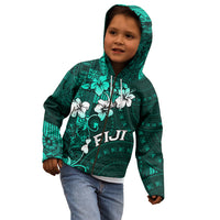 Fiji Masi Kid Hoodie Fijian Hibiscus Tapa Turquoise Version LT01 - Polynesian Pride